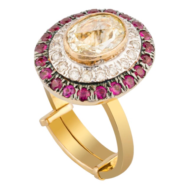 Natural Diamond Ruby Ring with 1.63 Carats Diamond & 0.84 Ruby in 18k Gold For Sale