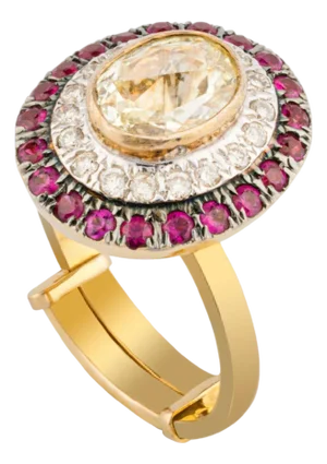 Natural Diamond Ruby Ring with 1.63 Carats Diamond & 0.84 Ruby in 18k Gold