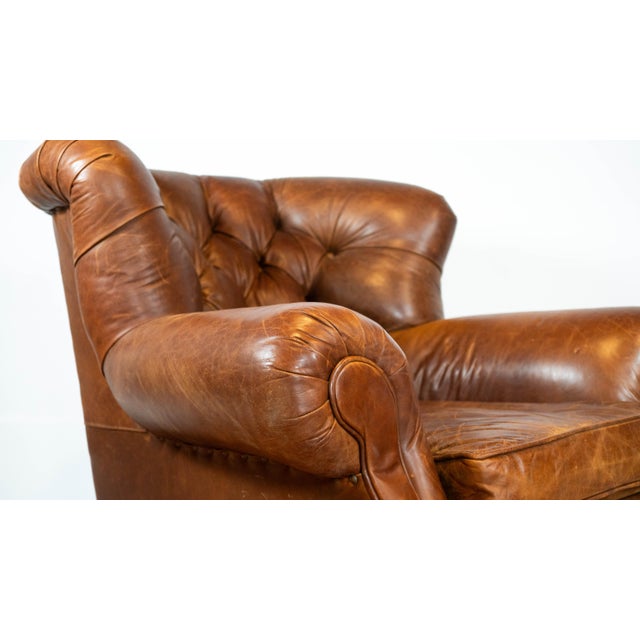 Restoration Hardware Restoration Hardware Churchill Cigar Leather Luxe Writer's Chair For Sale - Image 4 of 15
