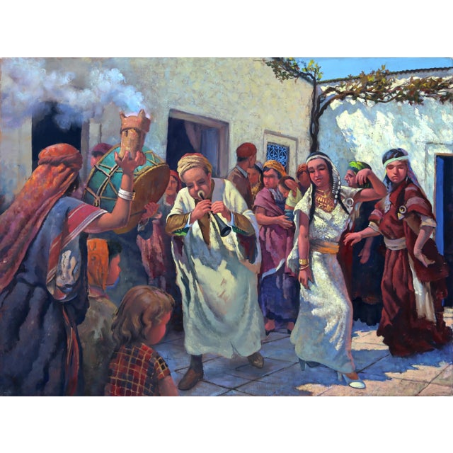 Musicians in the Street, Jalal Gharbi Oil on Canvas Painting For Sale - Image 4 of 4