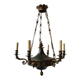 1950s Neoclassical Tole Chandelier For Sale