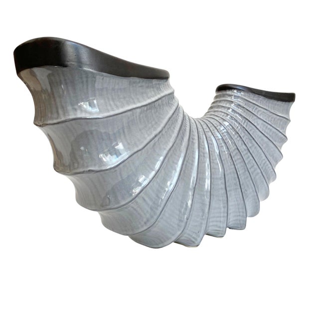 Nautical Ceramic Large Seashell Inspired Fan Vase For Sale - Image 4 of 6