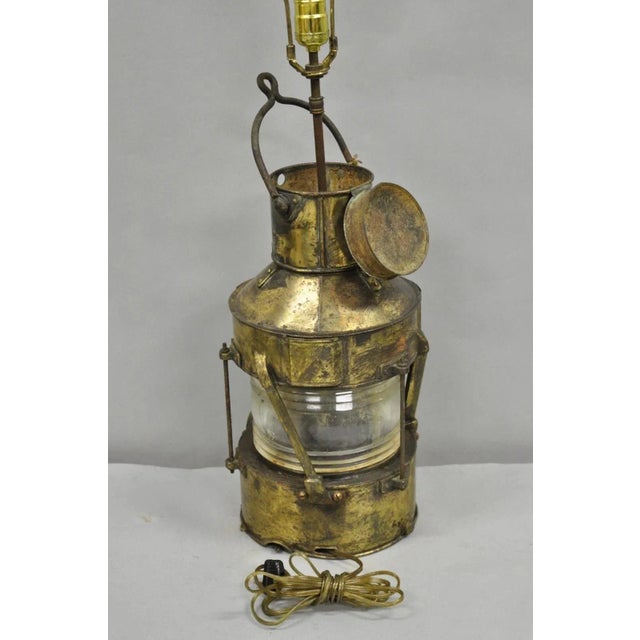 Antique Wt George & Co English Copper Maritime Ship Lantern Converted Table Lamp For Sale - Image 11 of 14