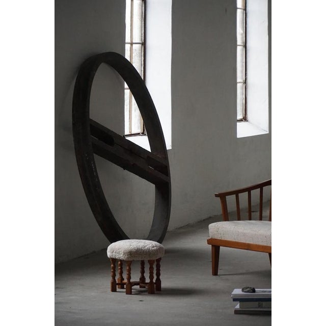 Mid-Century Danish Oak Stools with Shearling Lambswool Upholstery, 1950s, Set of 2 For Sale - Image 4 of 15