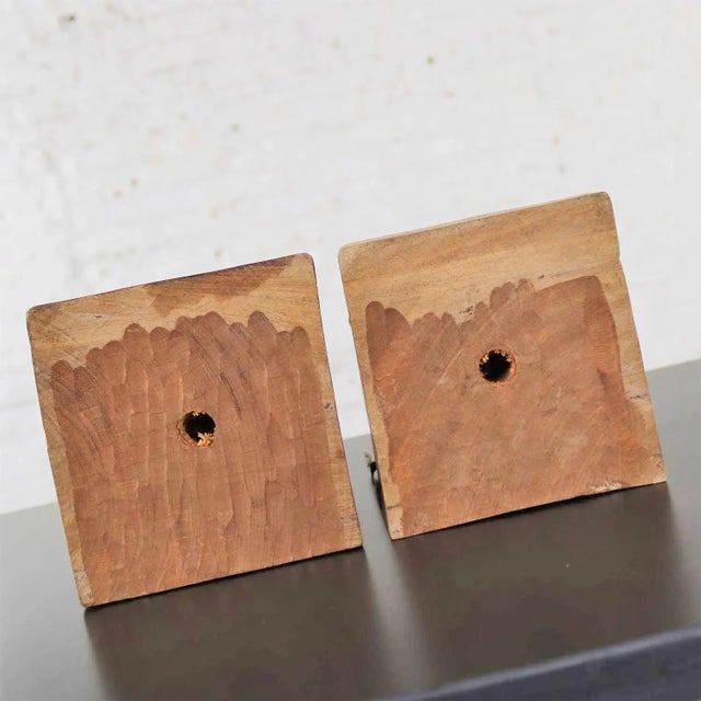 Vintage Tribal Figural Bookends Male and Female Hand Carved Wood- A Pair For Sale - Image 12 of 13