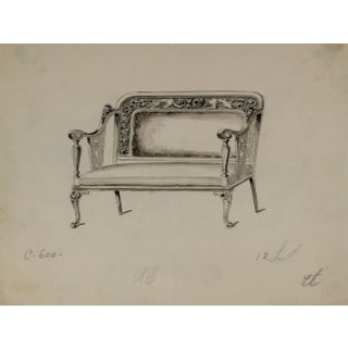 Gottlieb Buehler Study of Settee Ink and Graphite Drawing, Circa 1920s For Sale