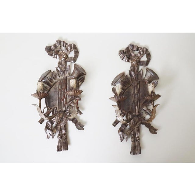 Louis XIV Silver and Wood Wall Lights, Set of 2 For Sale - Image 9 of 18