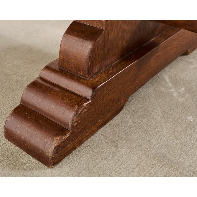 Country French Provincial Oak Trestle Farmhouse Dining Table 8 Ft For Sale - Image 12 of 18