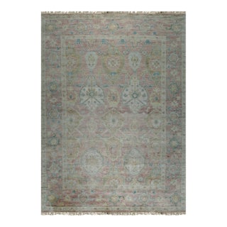 8x10 Timeless Oushak Coral Traditional Floral Geometric Hand Knotted Wool Rug For Sale