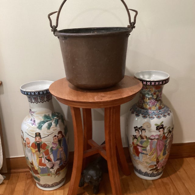 Antique Copper Cauldron With Iron Handle Hand Chased and Hammered Rich Patina For Sale - Image 11 of 12