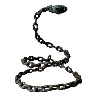 Vintage Boho Brutalist Chain Link Snake Sculpture For Sale
