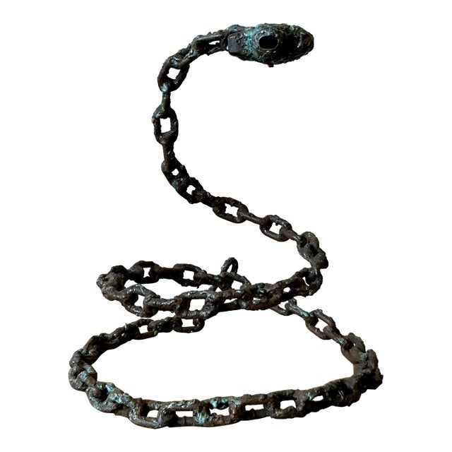 Vintage Boho Brutalist Chain Link Snake Sculpture For Sale