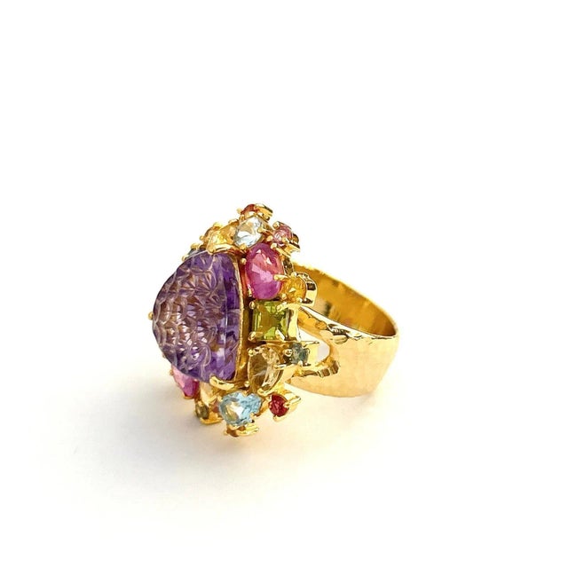 Bochic Candy Cocktail Multi Gem Ring Set in 18k Gold & Silver Size 4 For Sale - Image 4 of 6