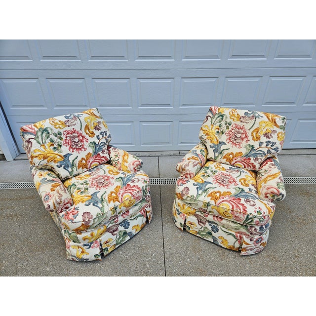 Baker Furniture Floral Print Swivel Chairs For Sale - Image 10 of 15