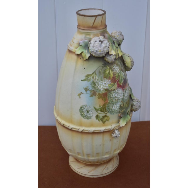 Robert Hanke Porcelain Vase Antique Austria Art Nouveau 3d Floral Encrusted For Sale - Image 12 of 18
