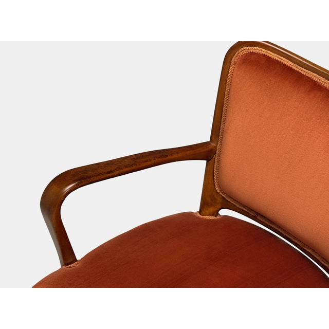 Wood Osvaldo Borsani, Italian Modern, Cherrywood, Velvet, Armchair, Italy, 1950s For Sale - Image 7 of 10