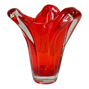 Vintage 1950's Free Form Red Glass Vase