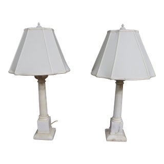 Pair of Neoclassical Marble Column Table Lamps For Sale