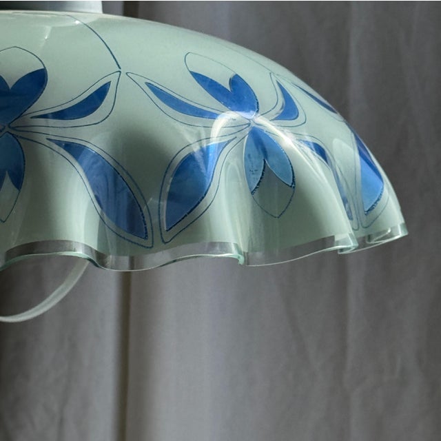 Vintage Pendant Light in White and Blue Glass with Wavy Edge, 1980s For Sale - Image 16 of 18