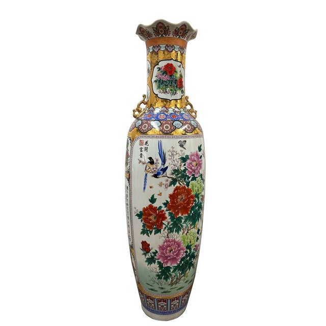 Pair of Vintage Chinese Famille Rose Porcelain Floor Vases For Sale - Image 13 of 18