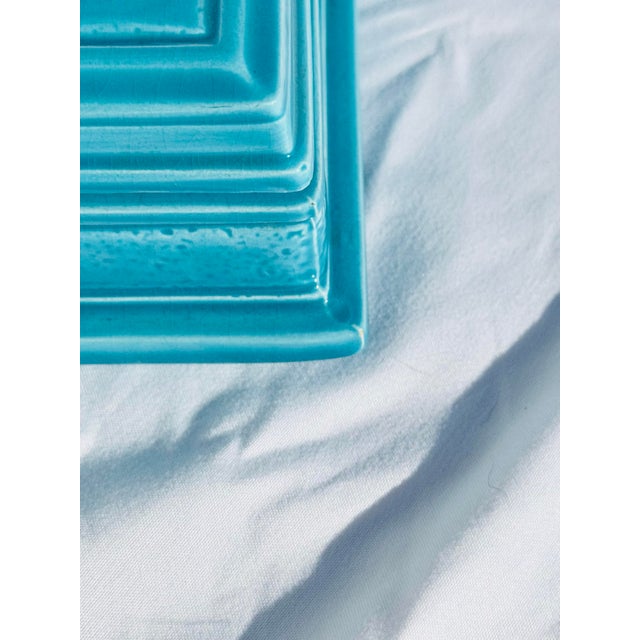 Vintage Atlantic Mold Turquoise Ceramic Trinket Box, Mid-Century Modern Studio Pottery For Sale - Image 11 of 12