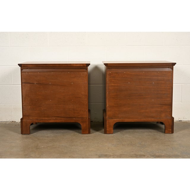 E. J. Victor Georgian Mahogany Three-Drawer Nightstands or Bachelor Chests, Newly Refinished For Sale - Image 11 of 12