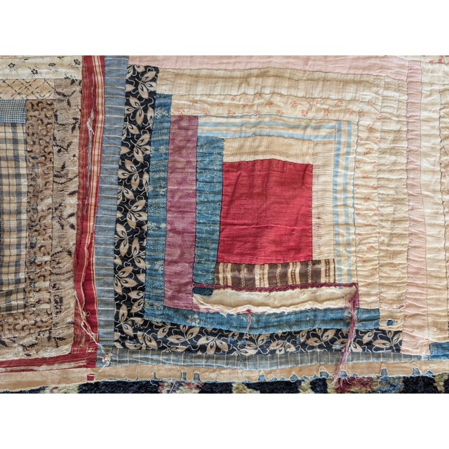Antique Log Cabin Quilt, Likely 19th Century For Sale - Image 14 of 15