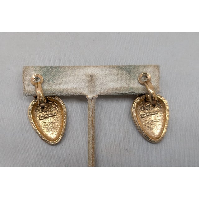 Vintage 1980s Signed Panetta Goldtone & Pavé Round Clear Rhinestone Drop Pierced Earrings-2 Pieces For Sale - Image 9 of 9