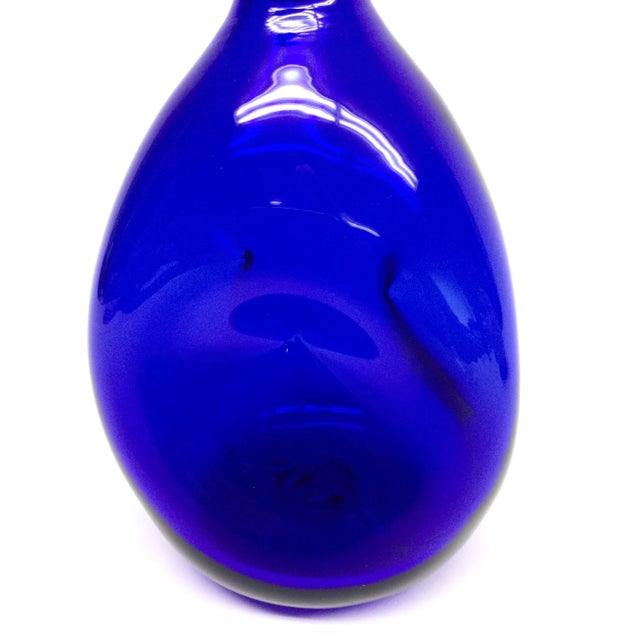 Contemporary 1950s Cobalt Blue Glass Hand Blown Heavy Carafe For Sale - Image 3 of 13
