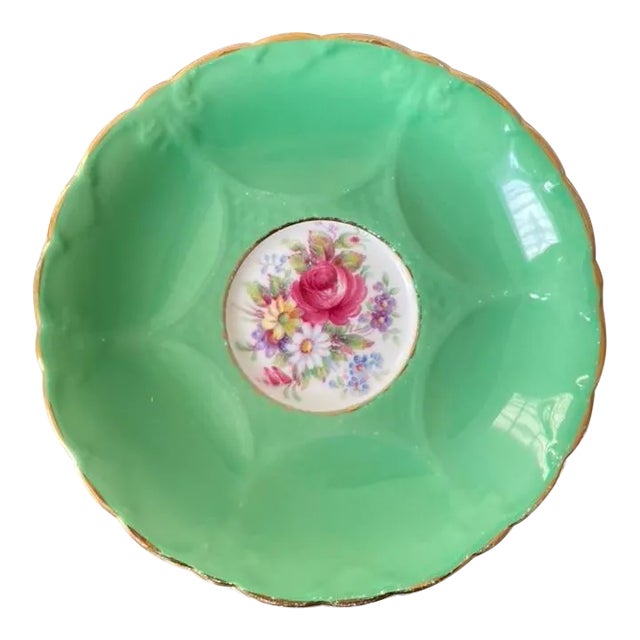 Victorian English Green and Rose Porcelain Jewelry Dish by Paragon For Sale