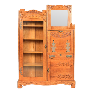 Antique Victorian Oak Side-by-Side Bookcase With Drop Front Secretary Desk, Circa 1900