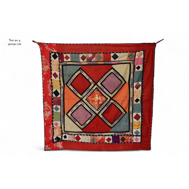 Antique Tribal Lakai Uzbek Hand Sewn hand Embroidered Susani/ Textile Wall Hanging. The mixture of fabrics is cotton,...