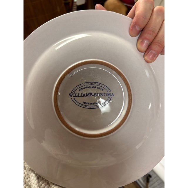 Beautiful hard to find Williams Sonoma 8 piece, 9 inch salad plates. The pattern is Mediterranean. Background is white...