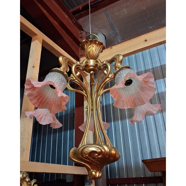 1950s Art Nouveau Nancy School Bronze Chandelier with Five Lights, 1900s For Sale - Image 5 of 8