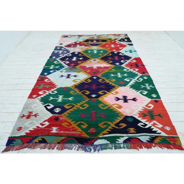 Tribal Vintage Turkish Kilim Rug-5’5’x8’11" For Sale - Image 3 of 13