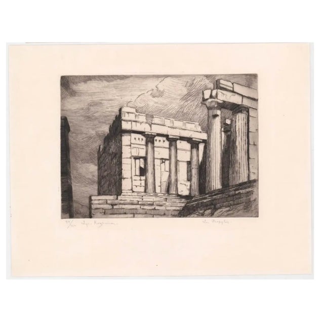 Antique etching of the Parthenon. Pencil signed illegibly, titled "Les Propyle's" and numbered 99 of 250. Combined...