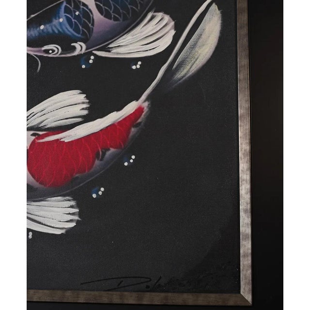 Contemporary Contemporary "Fish 3 Together We Swim" Contemporary Koi Painting by Joffer Jhon, Framed For Sale - Image 3 of 3