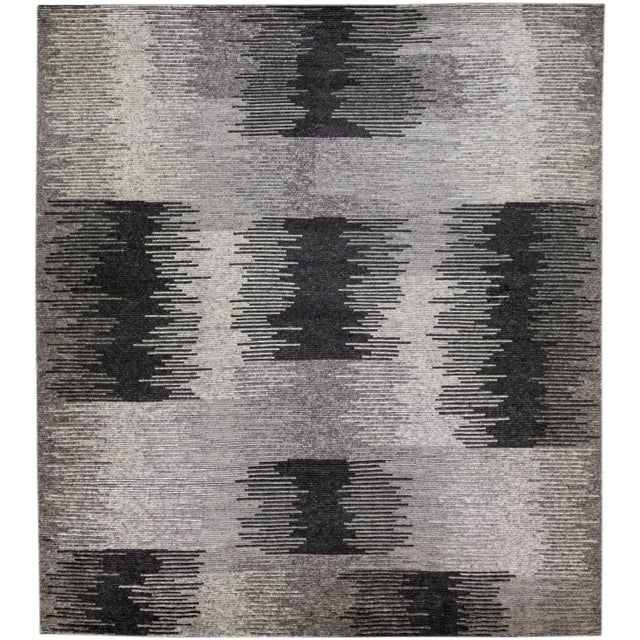 Gray Gray Modern Moroccan Style Handmade Abstract Designed Oversize Wool Rug For Sale - Image 8 of 8