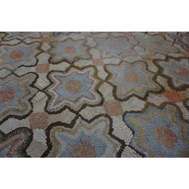 19th Century 1890s Gray Star Medallion Folk Art Trellis-Lattice Antique American Hooked Rug For Sale - Image 5 of 15