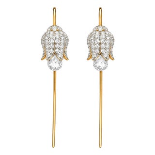 Silver, Gold Lily Flower Earrings With Rock Crystal Briolettes, Pair For Sale