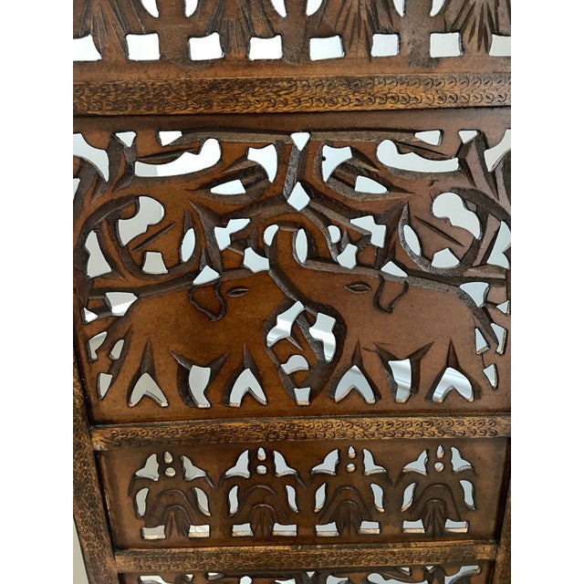 Vintage Southeast Asian Hand-Carved Wooden Room Divider Screen With Elephant Motif For Sale In Chicago - Image 6 of 7