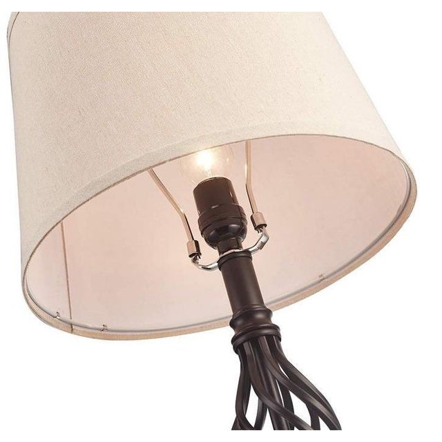 Light Beige Linen & Twisted Iron Lamp For Sale - Image 4 of 6