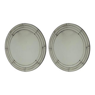 Art Deco Style, Antique Glass, Painted Wood, Round Venetian Wall Mirrors For Sale