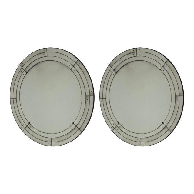 Art Deco Style, Antique Glass, Painted Wood, Round Venetian Wall Mirrors For Sale