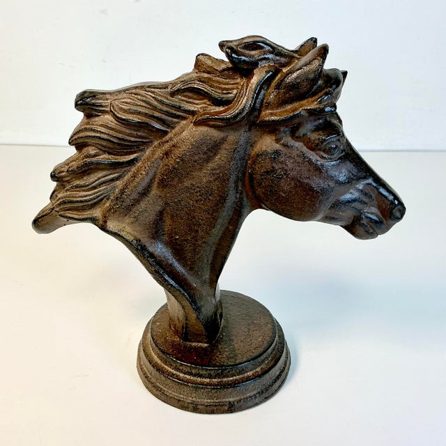 1980s Vintage Americana Southwestern Cast Iron Horse Bust Sculpture For Sale - Image 11 of 13