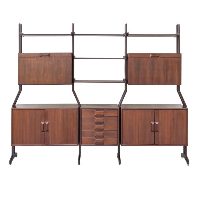 Vintage Italian Bookcase in Brass and Pagwood, 1960s For Sale