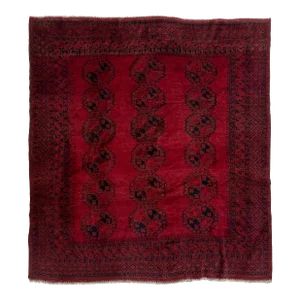 Red Vintage Ersari Nomadic Wool Rug - 8 X 8