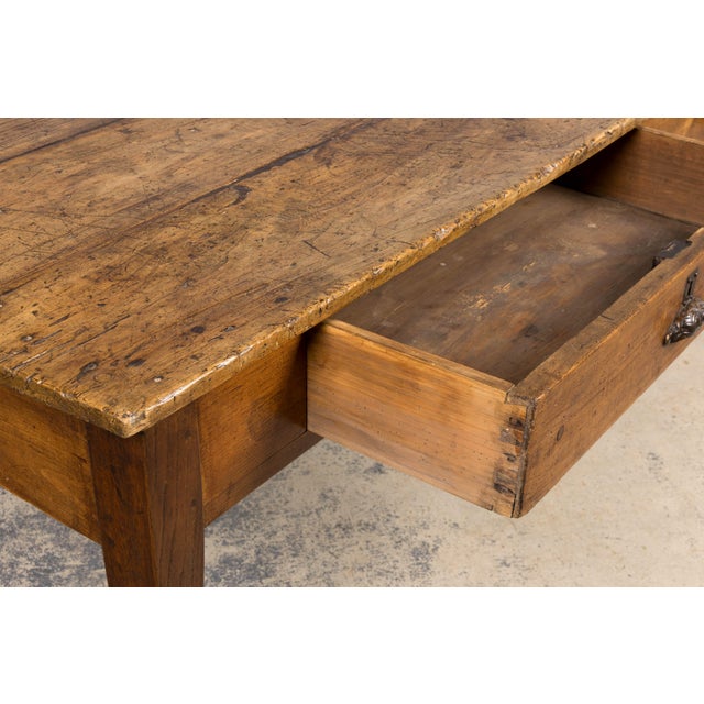 Early 19th Century French Provincial Fruitwood Farmhouse Table With Two Drawers For Sale - Image 10 of 18