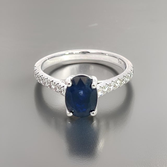 Natural Sapphire Diamond Ring 6.5 14k W Gold 2.35 TCW Certified For Sale - Image 10 of 13