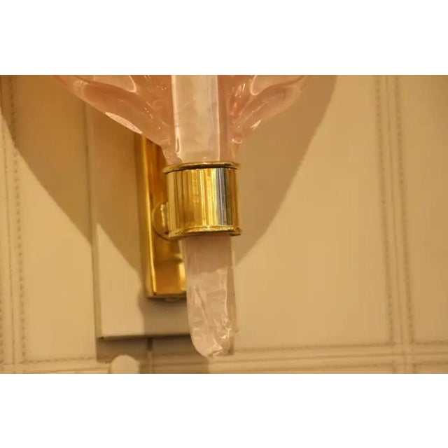 Leaf-Shaped Pink Murano Glass Wall Sconces in the style of Barovier, 2000s, Set of 2 For Sale - Image 3 of 18